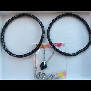 Set Stainless Steel Hearth necklace with elastic bracelets